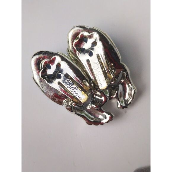 Vintage Signed Coro Blue Cabochons Clip On Silver Toned Earrings - Picture 5 of 5